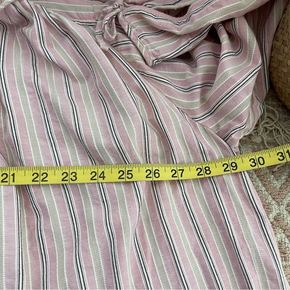 J.Crew Pink Striped Bow Tie Long Sleeve Cotton Poplin Dress M-L Cottage Vintage - Picture 15 of 16